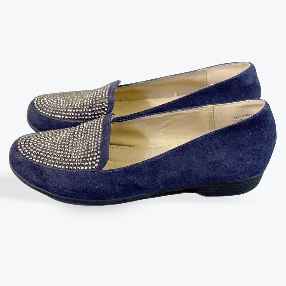 Angel‎ Steps Womens Navy Blue Faux Suede Rhinestone Embellished Loafers Size 6M